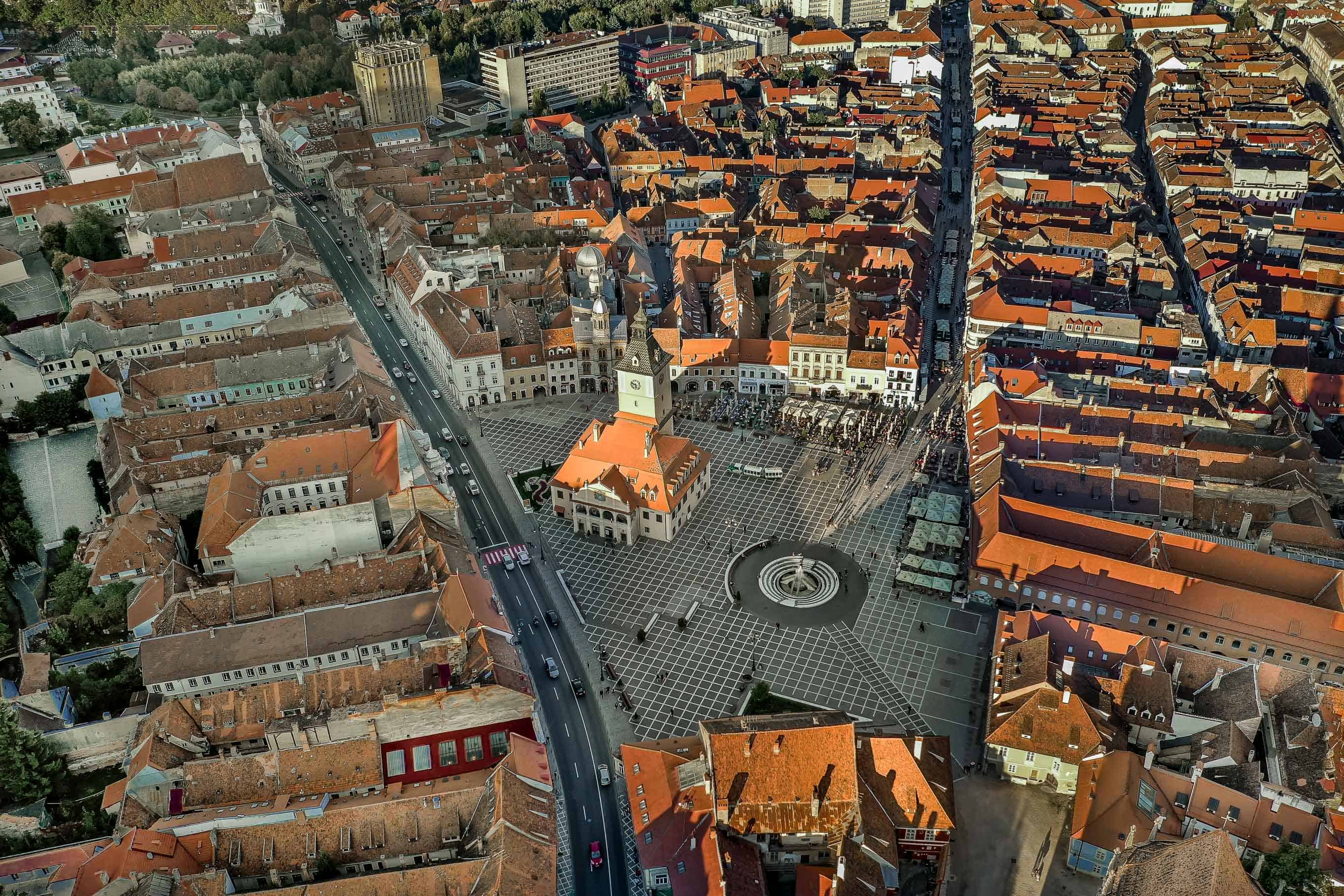 Aerial View of Council Square in Brasov, Romania