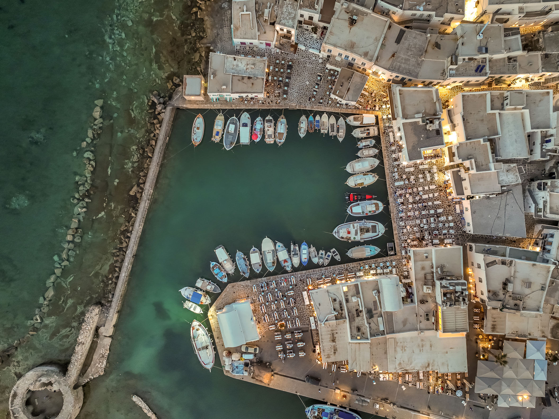 Aerial View of Old Port of Naoussa in Paros, Greece