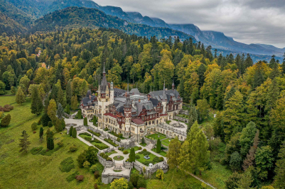 Aerial View of Peleș Castle in Sinaia, Romania