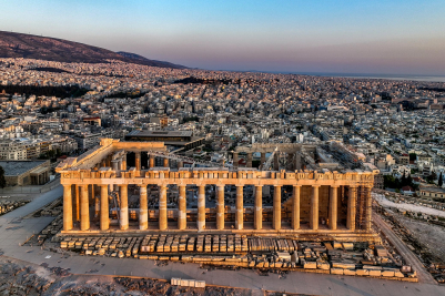 Aerial View of Acropolis during Sunset in Athens, Greece