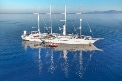 Aerial View of Boat in Paros, Greece
