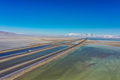 Aerial View of Bonneville Salt Flats in Utah