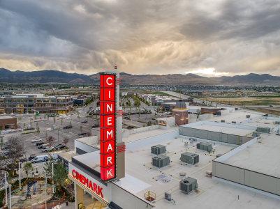 Aerial View of Cinemark Sign in Riverton, Utah