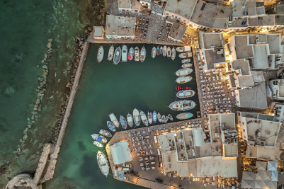 Aerial View of Old Port of Naoussa in Paros, Greece