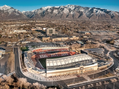 Aerial view of Real Salt Lake Stadium in Sandy, Utah