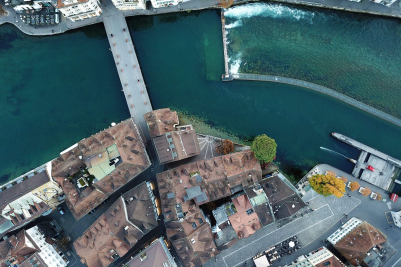 Aerial View of Reussbrücke Bridge in Luzern, Switzerland