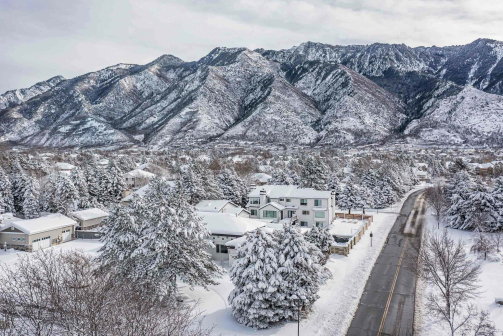Aerial View of Neighborhood During Winter in Sandy, Utah